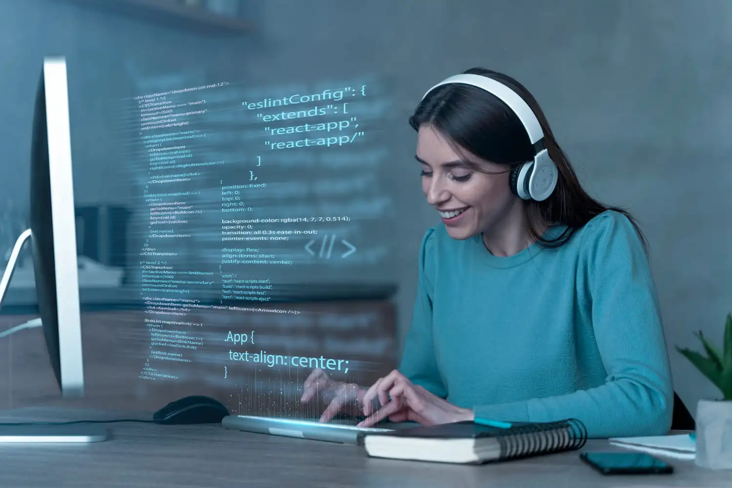 Jovem mulher estudando programação